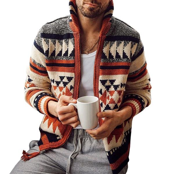 Cardigan for Men, Geometric Design | Modern Fit | Brown1