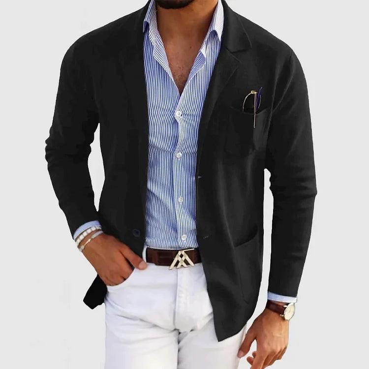 Cardigan for Men | Monochrome Design, Long Sleeves | Black