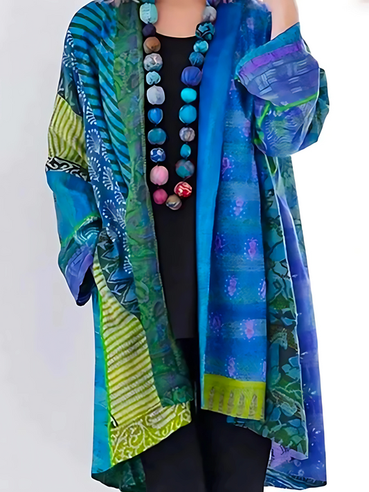 Cardigan for Women, Casual Fit | Colorful Patchwork | Blue