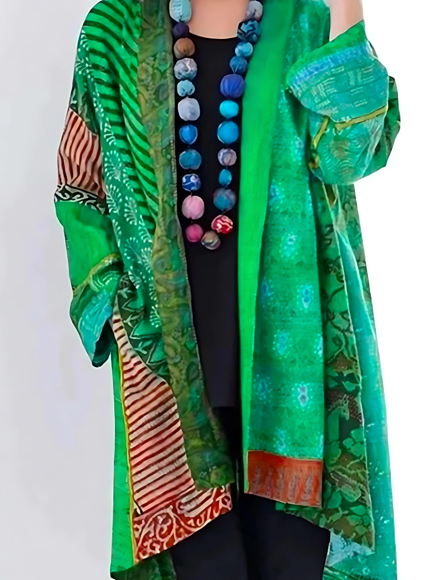 Cardigan for Women, Casual Fit | Colorful Patchwork | Green