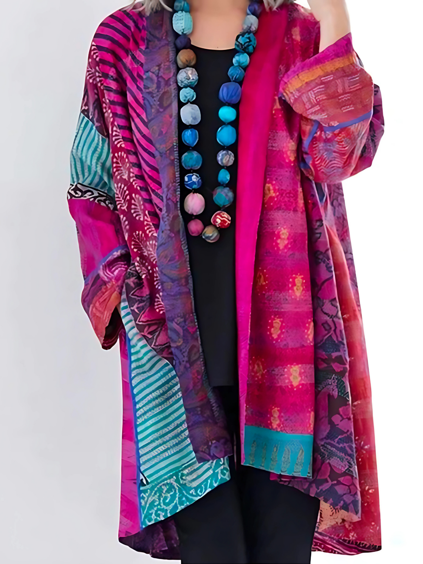Cardigan for Women, Casual Fit | Colorful Patchwork | Pink