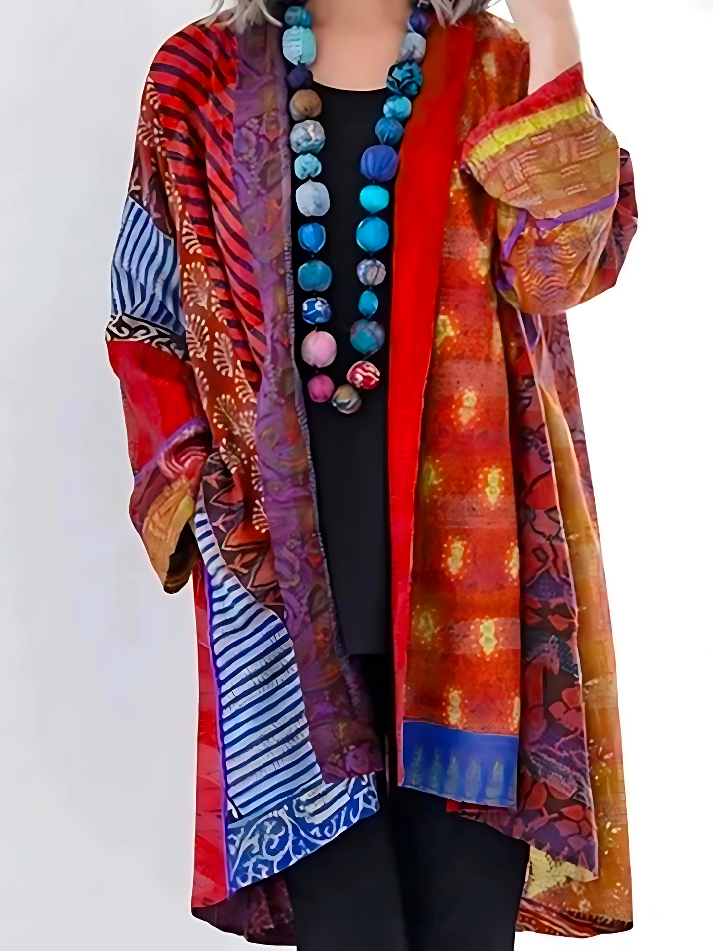 Cardigan for Women, Casual Fit | Colorful Patchwork | Red