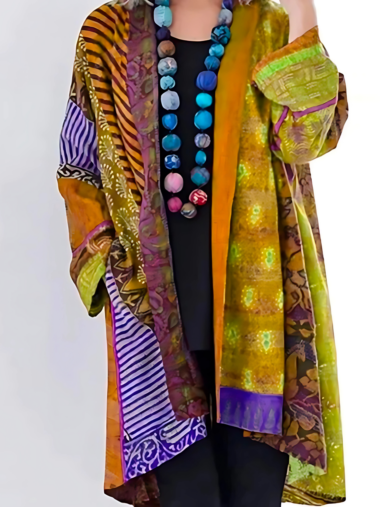 Cardigan for Women, Casual Fit | Colorful Patchwork | Yellow