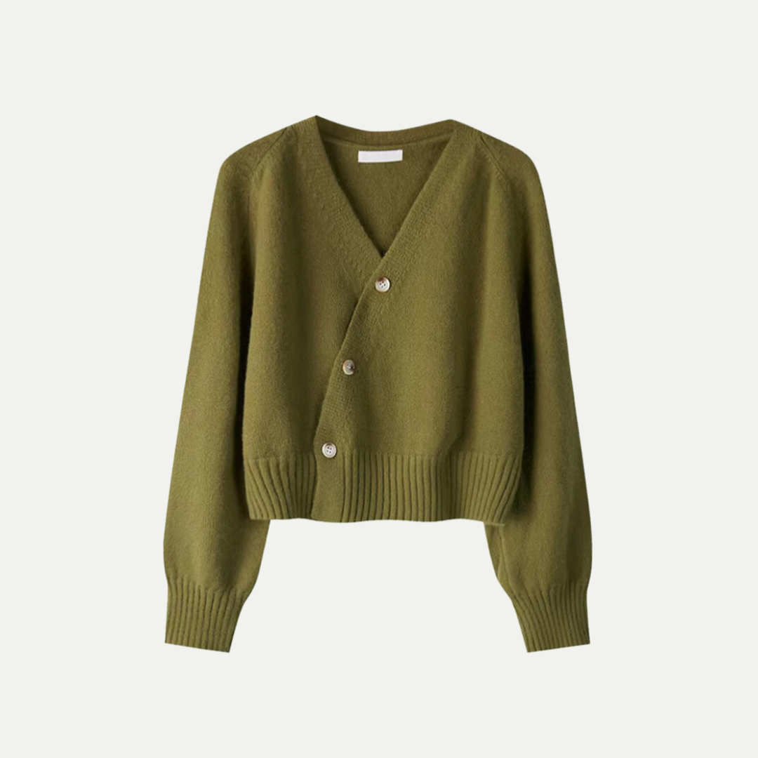 Cardigan for Women Oversized Skew Button Design | Army Green