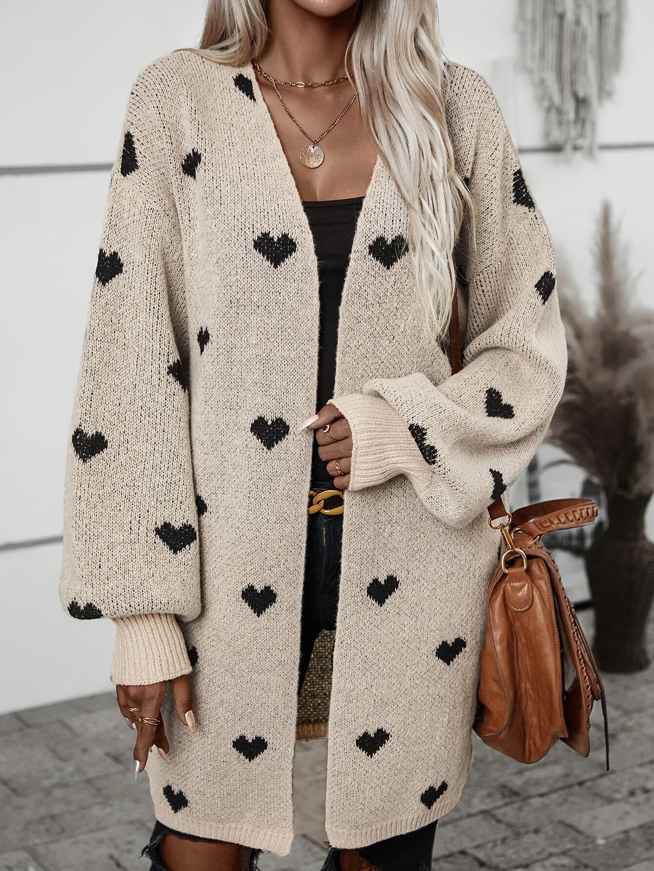 Cardigan for Women, Button Closure, Heart Pattern | Long Sleeve 0