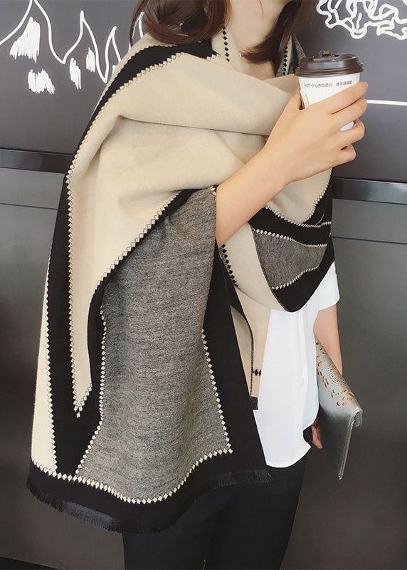 Cashmere Scarf for Men & Women | Generous Size | Black Beige 1