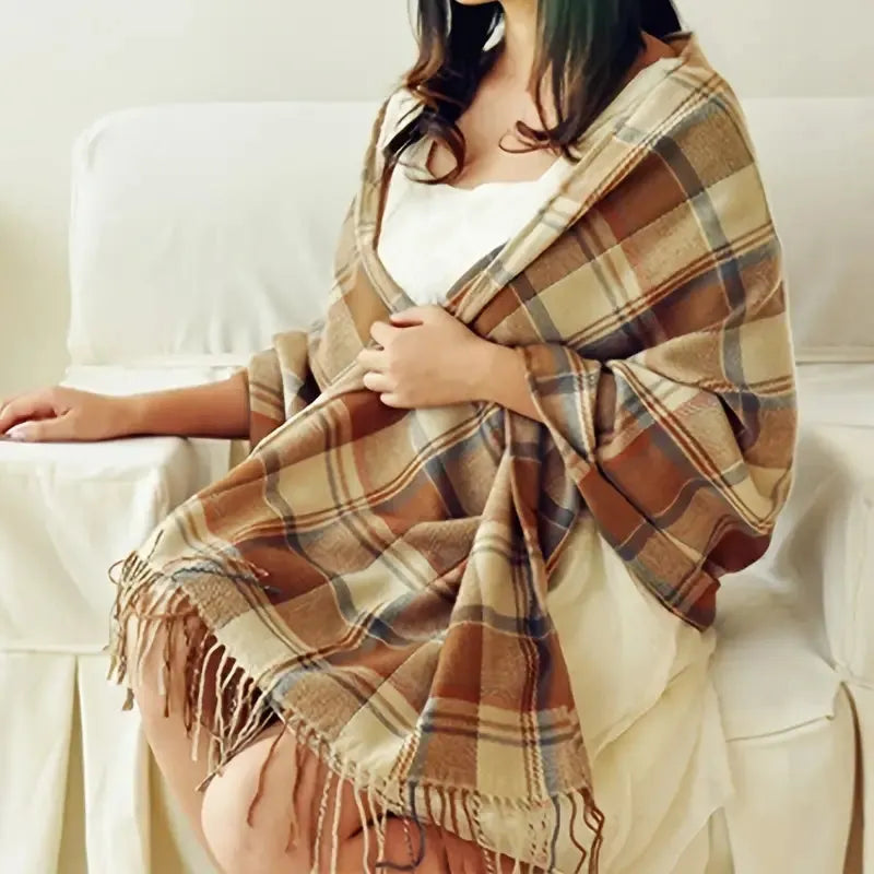 Cashmere Scarf for Women | Check Pattern | Winter | Beige