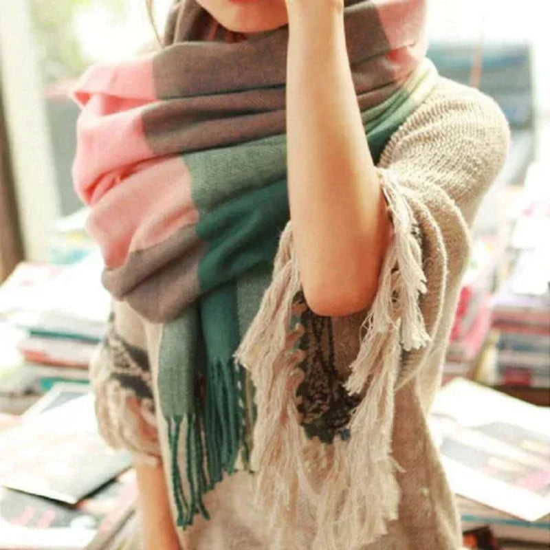 Cashmere Scarf for Women | Check Pattern | Winter | Green