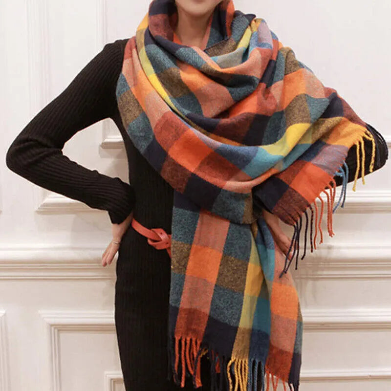 Cashmere Scarf for Women | Check Pattern | Winter | Orange