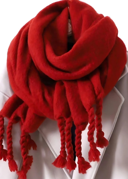 Cashmere Scarf for Women | Tasseled Design | Red