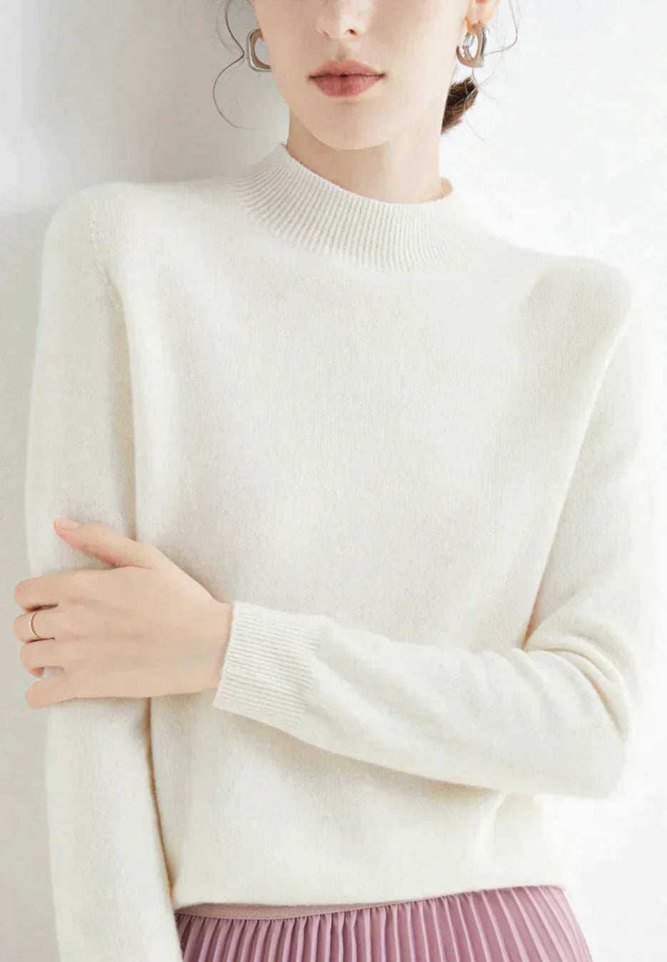 Cashmere Sweater Women | Cozy Fit, Long Sleeve | White