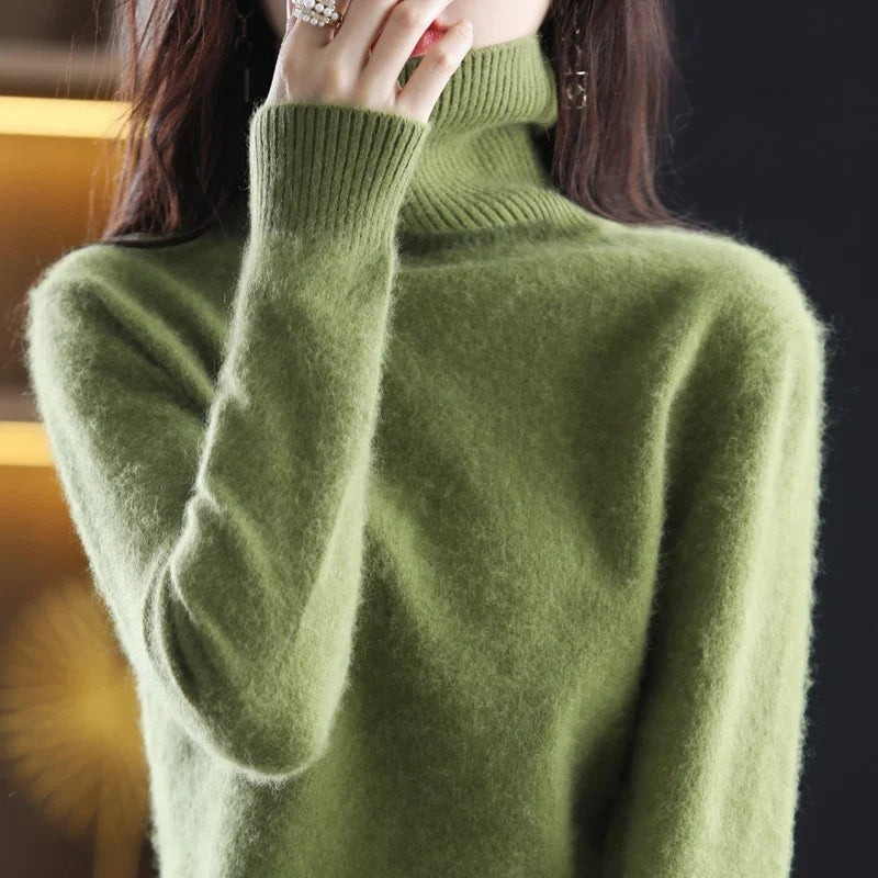 Cashmere Sweater Women | High Neck, Tailored Fit | Winter | Army Green