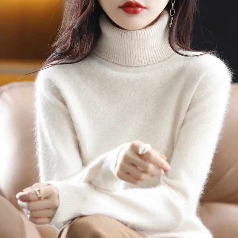 Cashmere Sweater Women | High Neck, Tailored Fit | Winter | Beige