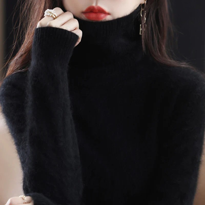 Cashmere Sweater Women | High Neck, Tailored Fit | Winter | Black
