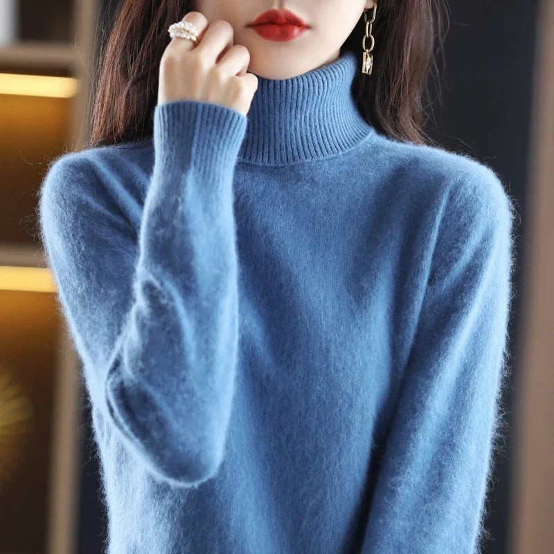 Cashmere Sweater Women | High Neck, Tailored Fit | Winter | Blue