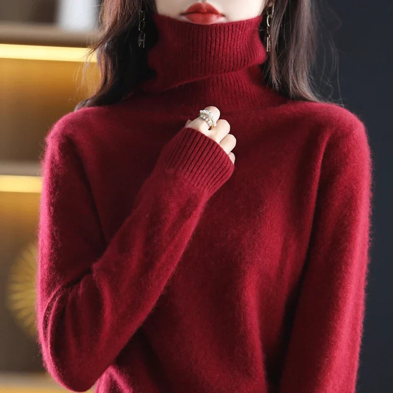 Cashmere Sweater Women | High Neck, Tailored Fit | Winter | Brgundy