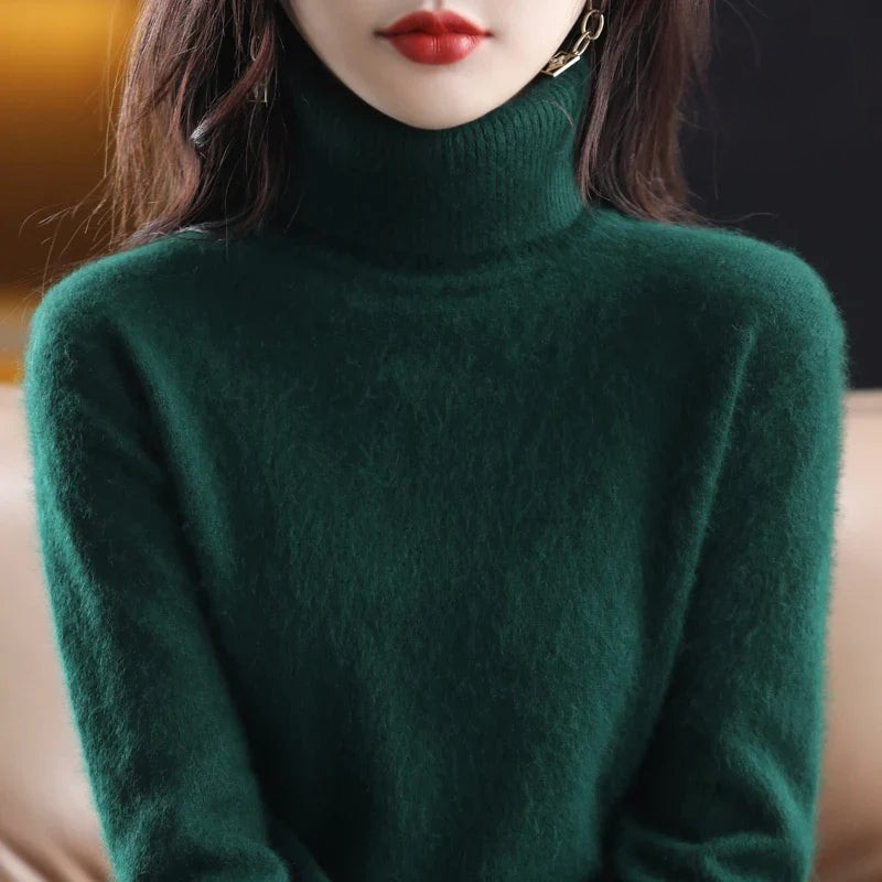 Cashmere Sweater Women | High Neck, Tailored Fit | Winter | Green