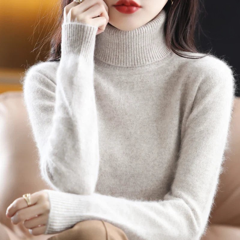 Cashmere Sweater Women | High Neck, Tailored Fit | Winter | Khaki