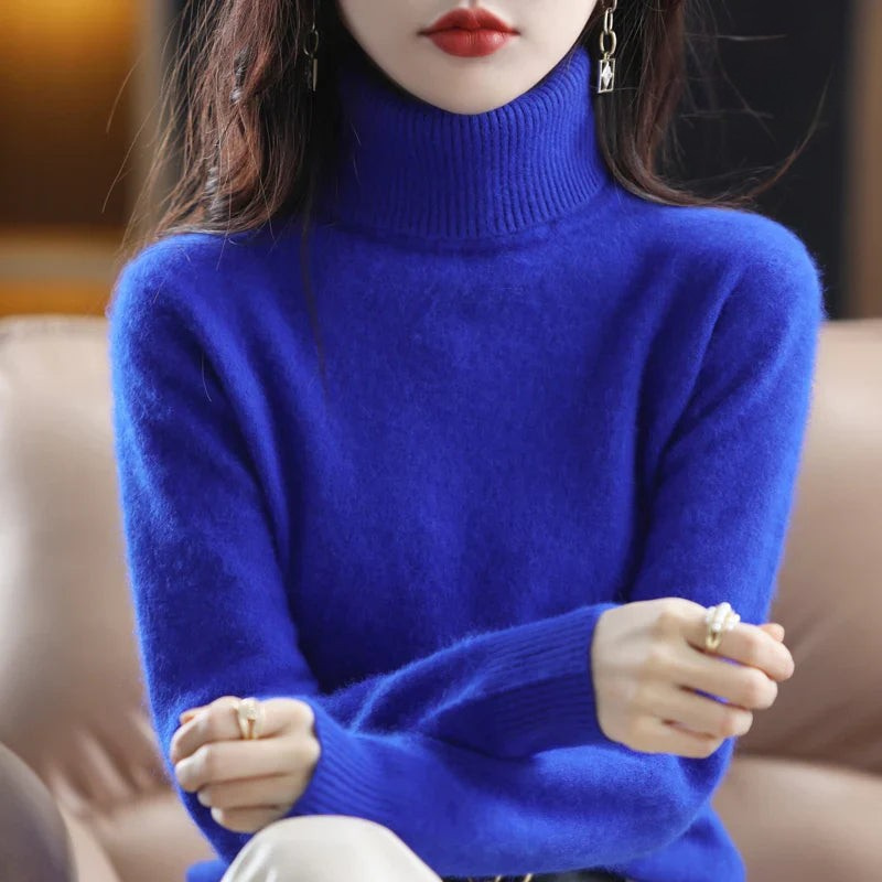Cashmere Sweater Women | High Neck, Tailored Fit | Winter | Royal Blue