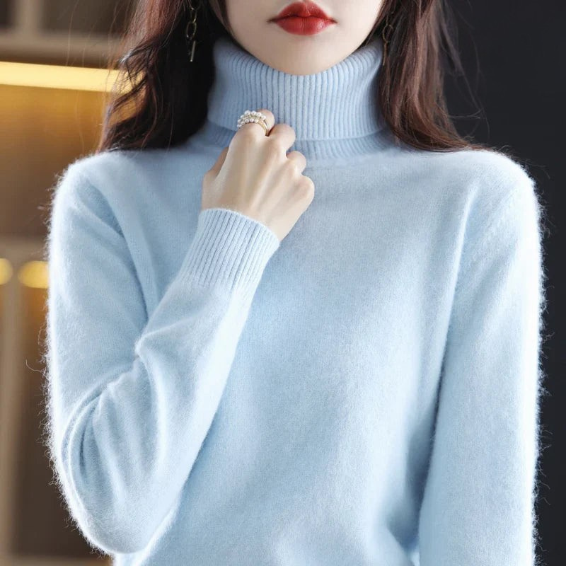 Cashmere Sweater Women | High Neck, Tailored Fit | Winter | Sky Blue