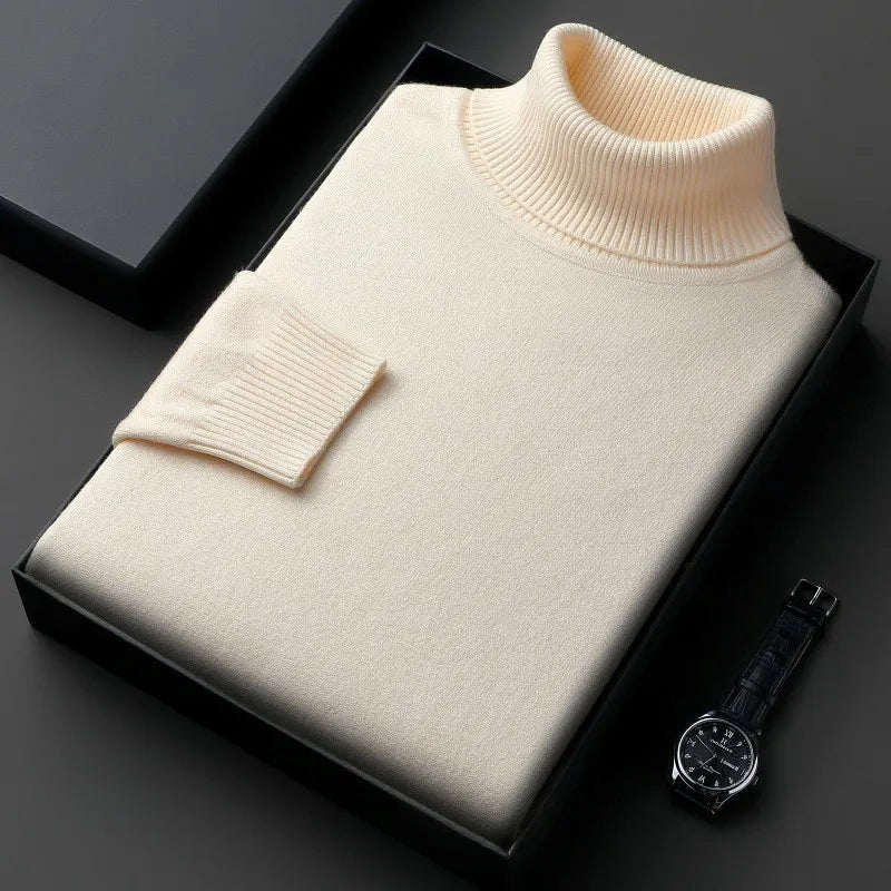 Cashmere Sweater for Men | Roll Collar, Classic Fit | Beige