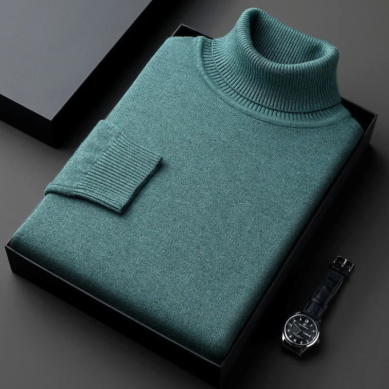 Cashmere Sweater for Men | Roll Collar, Classic Fit | Blue Green