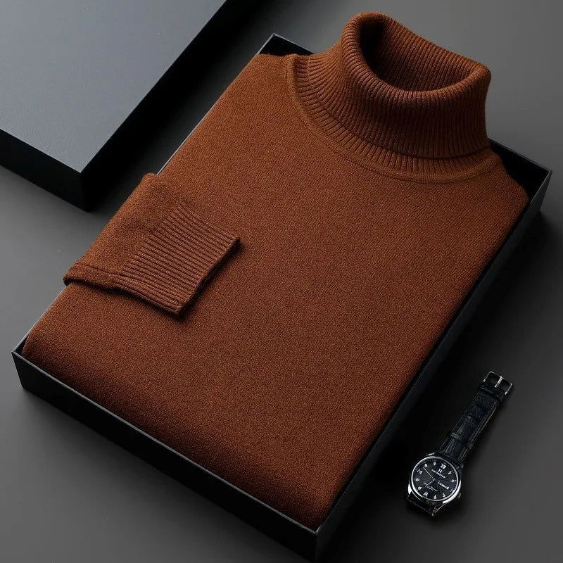 Cashmere Sweater for Men | Roll Collar, Classic Fit | Dark Brown