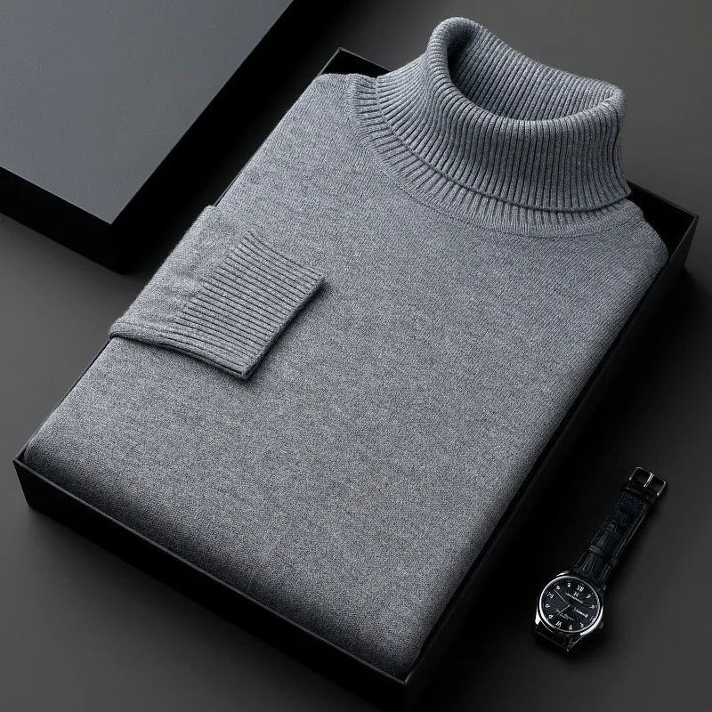 Cashmere Sweater for Men | Roll Collar, Classic Fit | Gray