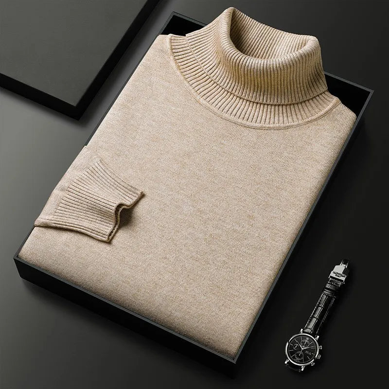 Cashmere Sweater for Men | Roll Collar, Classic Fit | Light Brown