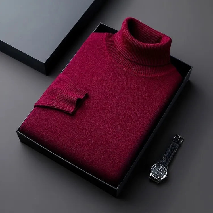 Cashmere Sweater for Men | Roll Collar, Classic Fit | red