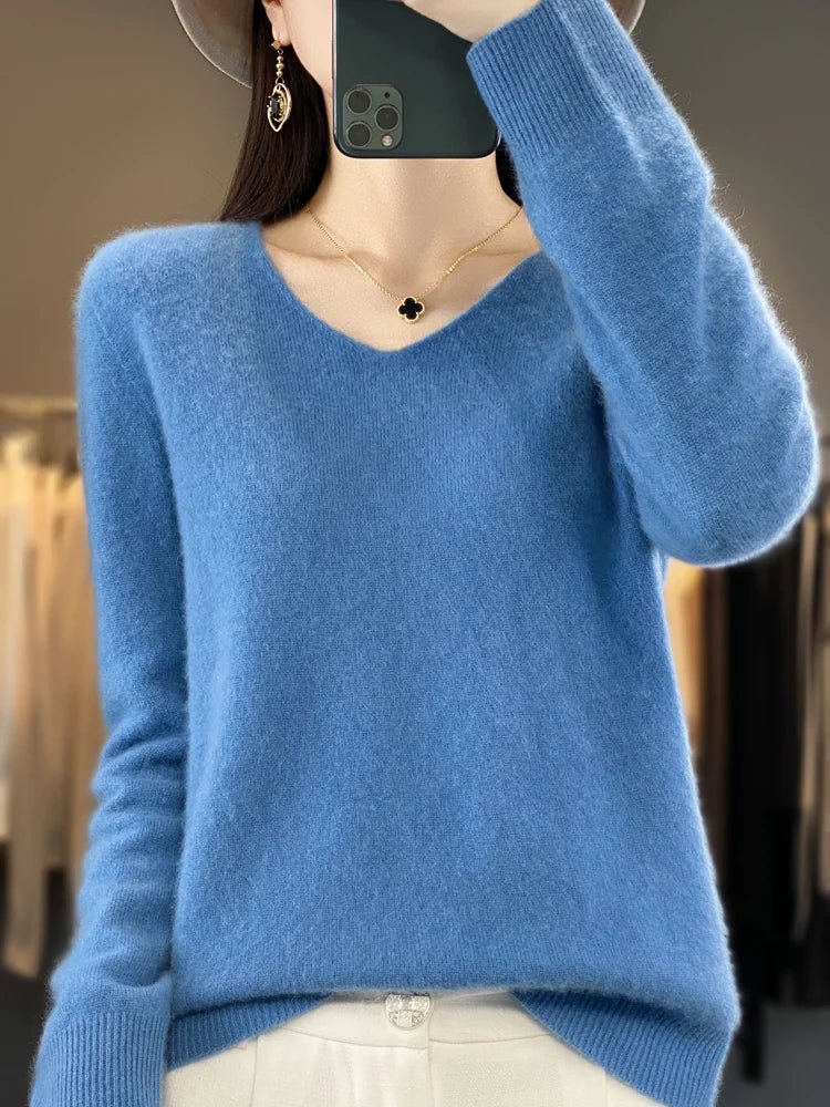 Cashmere Sweater for Women | V-Neck | Light Blue