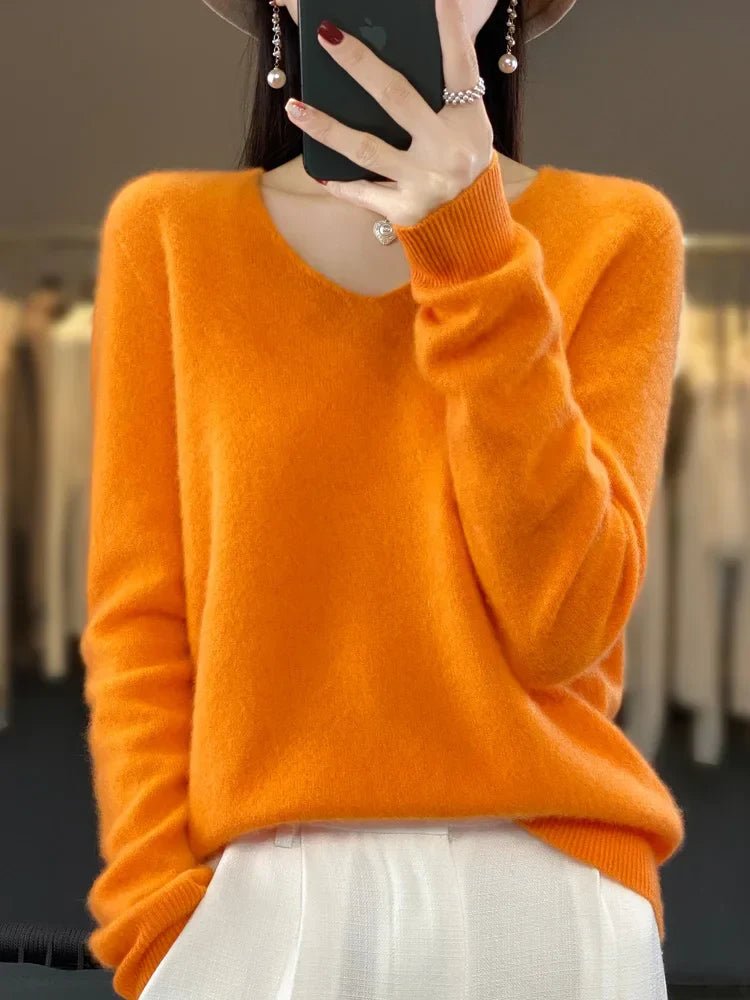 Cashmere Sweater for Women | V-Neck | Orange