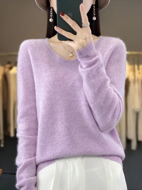 Cashmere Sweater for Women | V-Neck | Purple