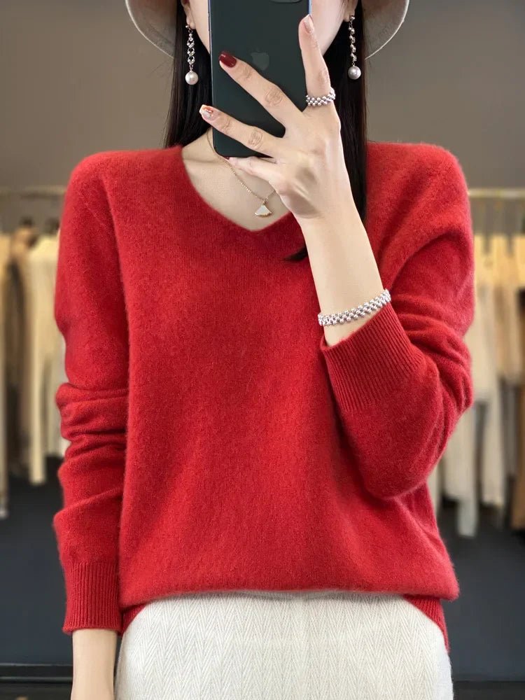 Cashmere Sweater for Women | V-Neck | Red