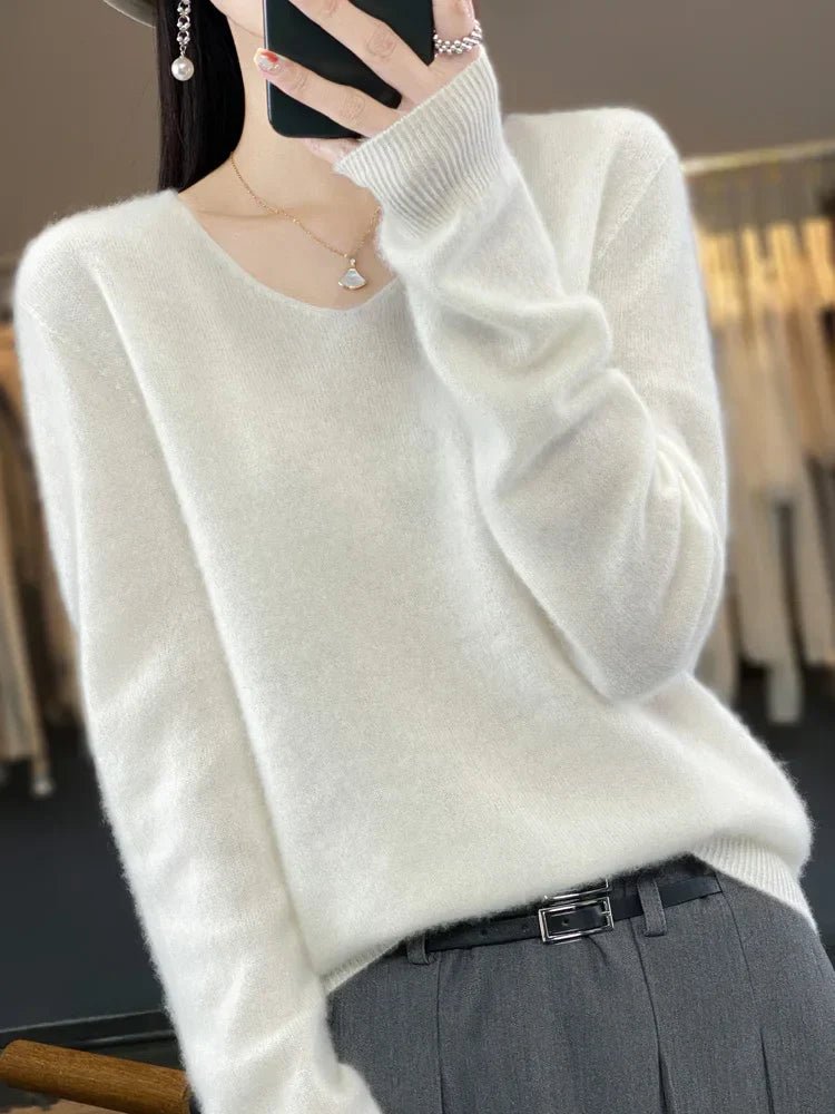 Cashmere Sweater for Women | V-Neck | White