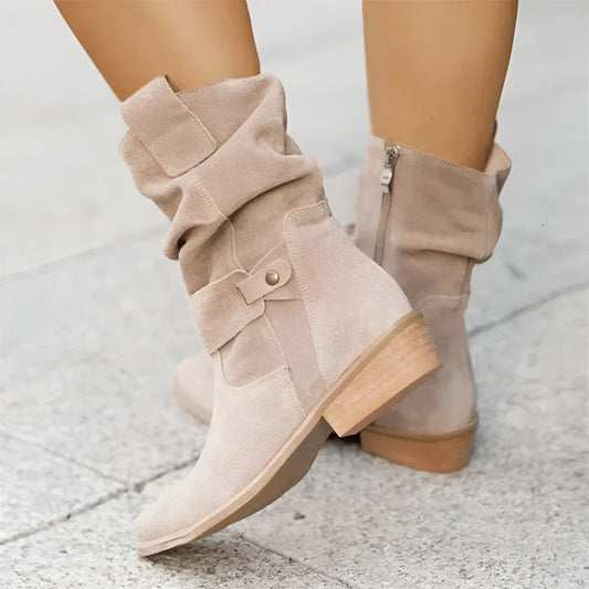 Casual Boots for Women | Round Toe, Low Heel | Beige