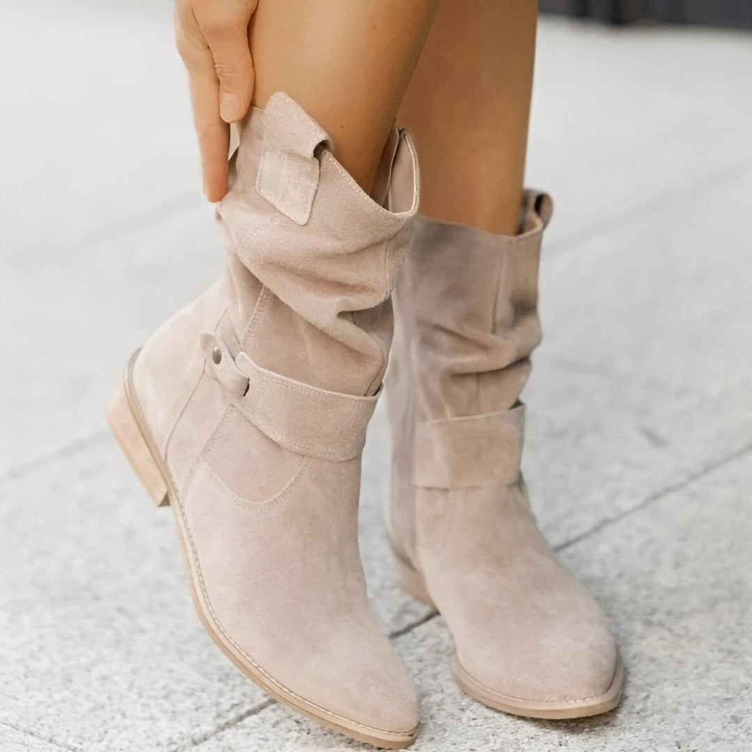 Casual Boots for Women | Round Toe, Low Heel | Beige1