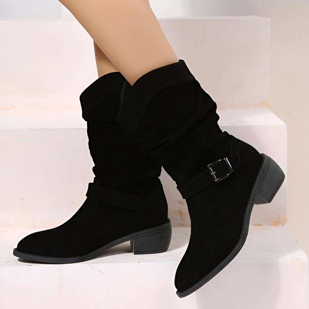Casual Boots for Women | Round Toe, Low Heel | Black
