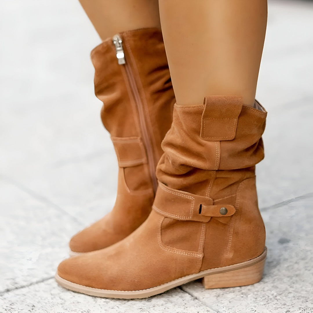 Casual Boots for Women | Round Toe, Low Heel | Brown