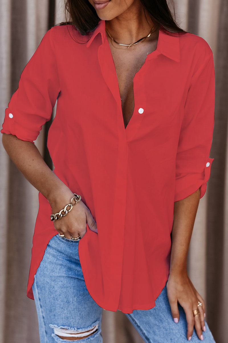 Casual Long Sleeve Shirt for Women | Relaxed Fit | Red