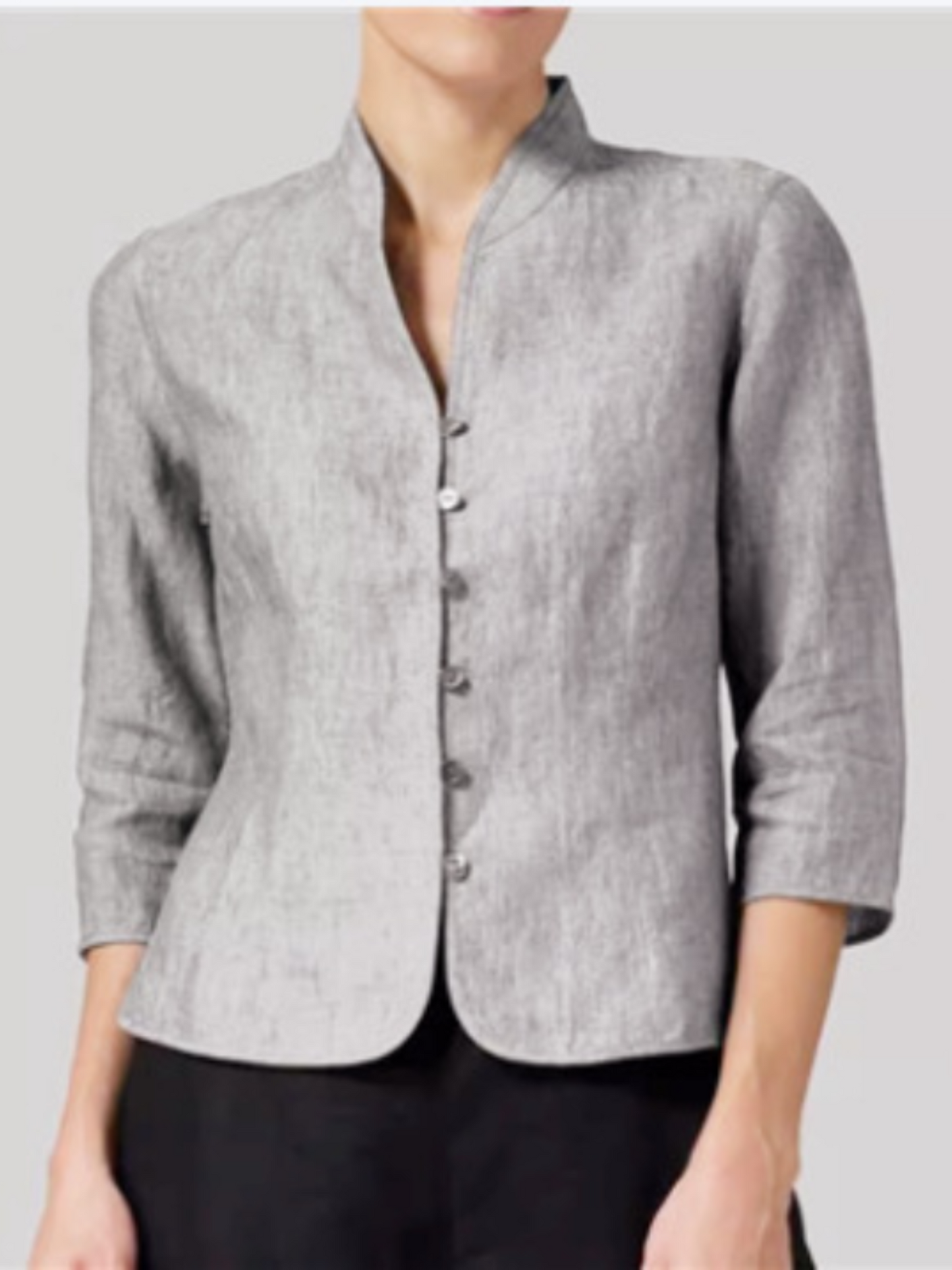 Chambray with Stand Collar Blouse | Modern Cut | Gray