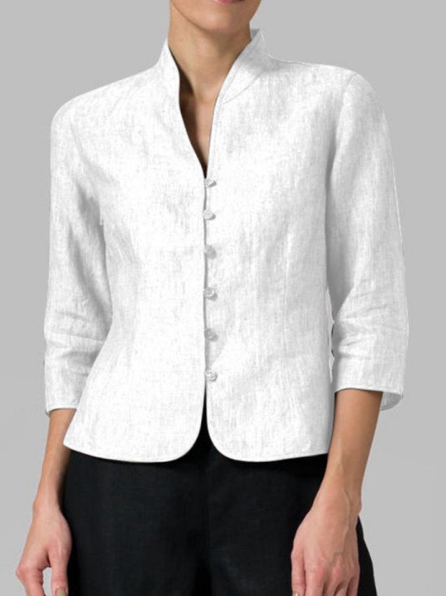 Chambray with Stand Collar Blouse | Modern Cut | White