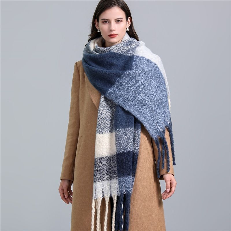 Checked Scarf for Women | Generously Sized | Blue