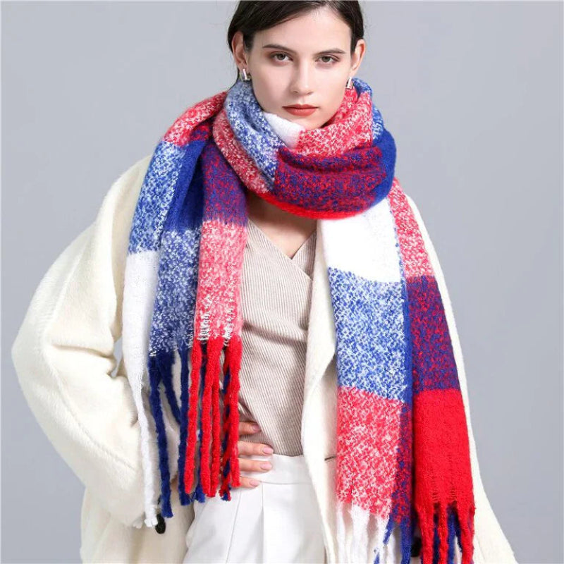 Checked Scarf for Women | Generously Sized | Blue Red