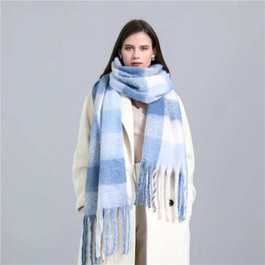 Checked Scarf for Women | Generously Sized | Light blue