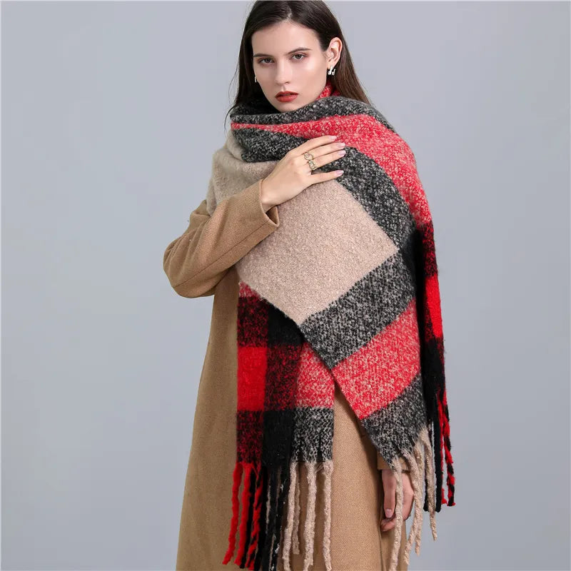 Checked Scarf for Women | Generously Sized | Red Black