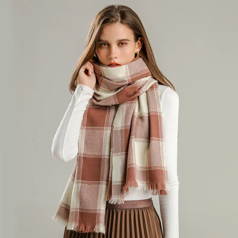 Checked Scarf for Women | Winter Accessory | Brown