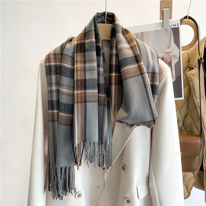 Checked Scarf for Women | Winter Accessory | Gray