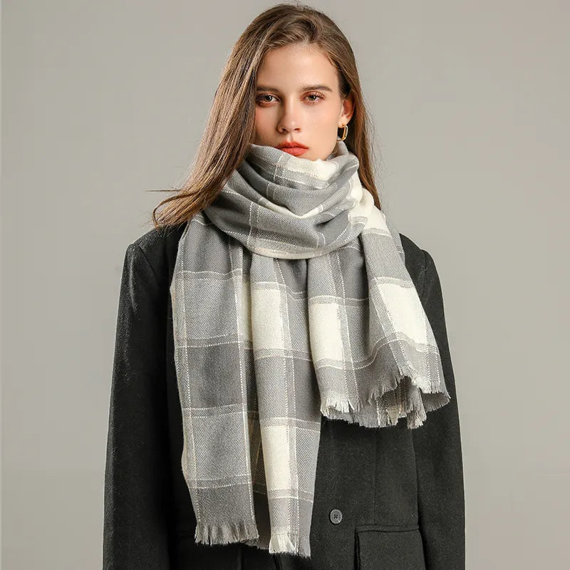 Checked Scarf for Women | Winter Accessory | Gray2