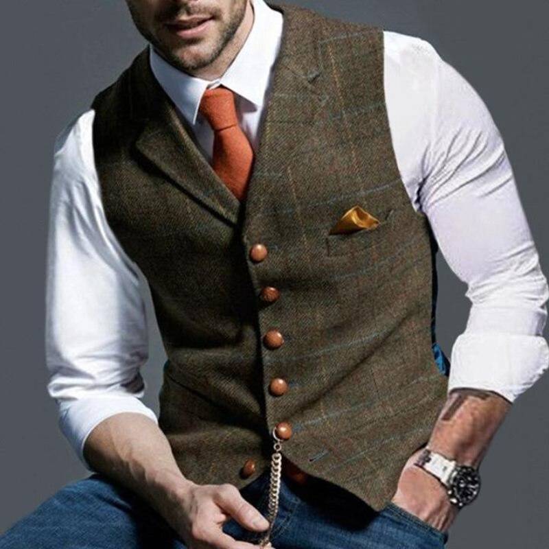 Checked Waistcoat for Men | Tailored Fit | Brown